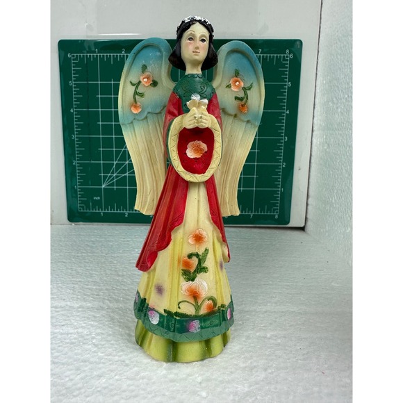 Polystone Trend Angels Figurine Holding Dove Bird Floral Accents Decor - Picture 1 of 6